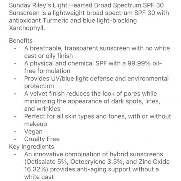 🌟$5 Sunday Riley Light Hearted Broad Spectrum SPF 30 - Picture 2 of 5